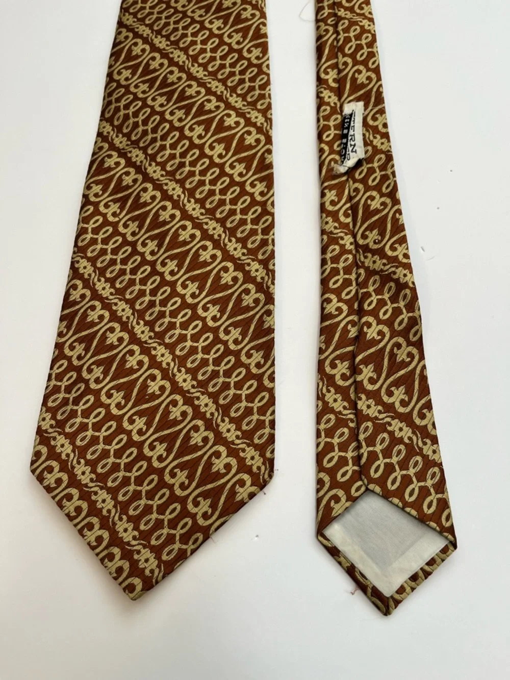 VTG Stern Brothers Tiffany Collection geometric pattern brown and yellow tie